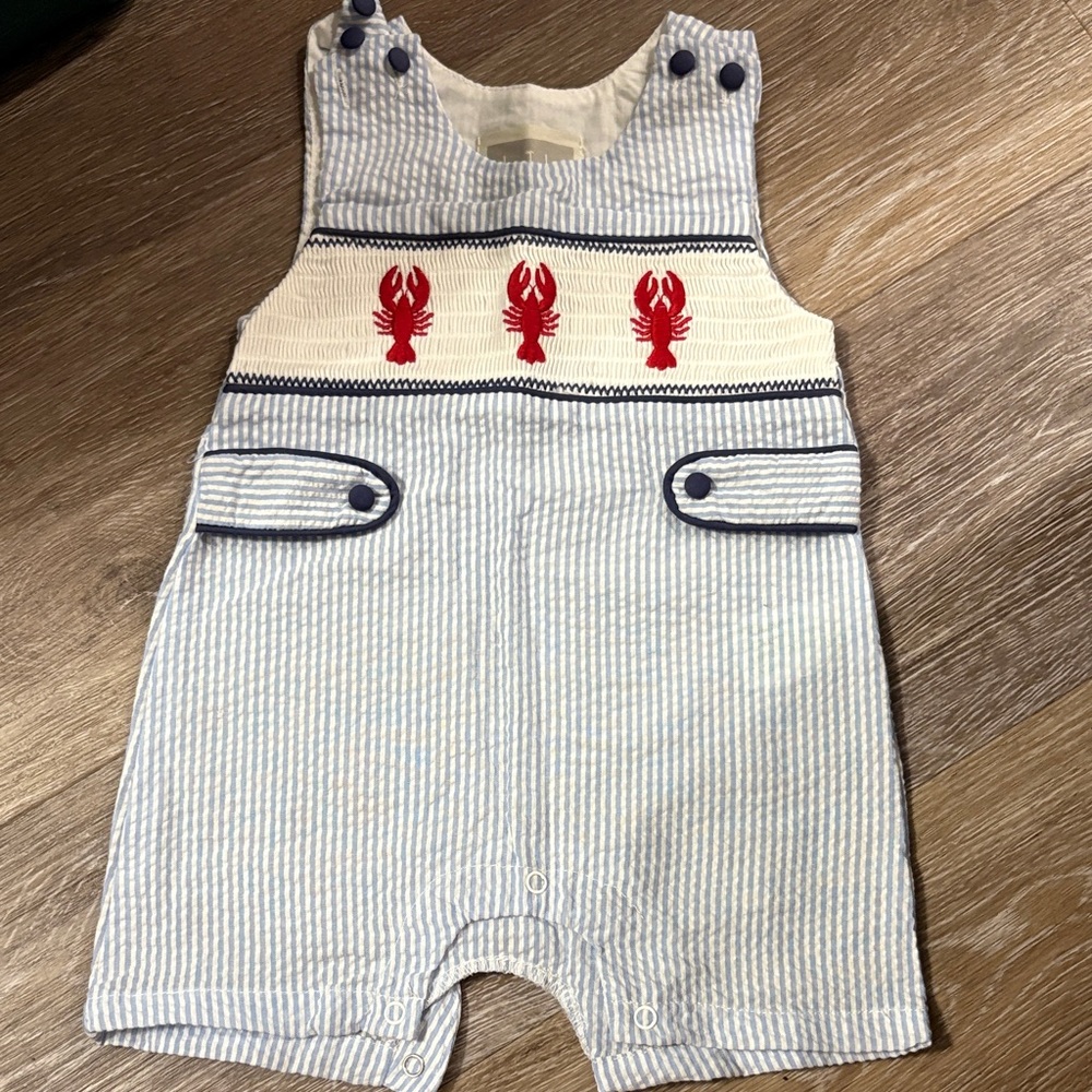 NWOT-Nautical Striped Kids Romper with Lobster Embroidery